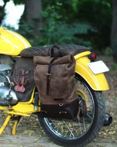 Leather Backpack Pannier Classic Roll Top Brown Trip Machine - 4