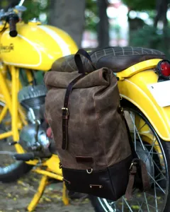 Leather Backpack Pannier Classic Roll Top Brown Trip Machine - 12
