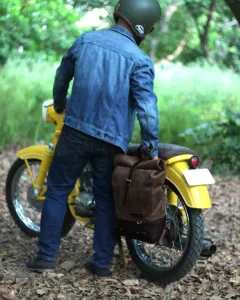 Leather Backpack Pannier Classic Roll Top Brown Trip Machine - 6