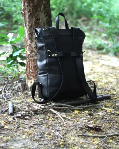 Leather Backpack Pannier Roll Top Black Trip Machine