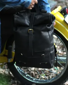 Leather Backpack Pannier Roll Top Black Trip Machine - 6