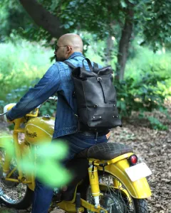 Leather Backpack Pannier Roll Top Black Trip Machine - 7