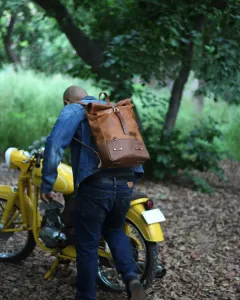Leather Backpack Pannier Roll Top Vintage Tan Trip Machine - 5