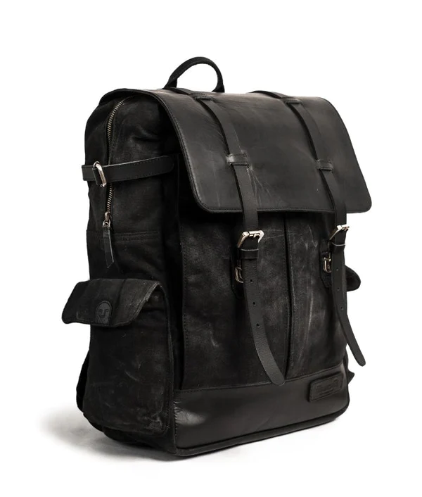 Leather Rambler Backpack Pannier Black Trip Machine